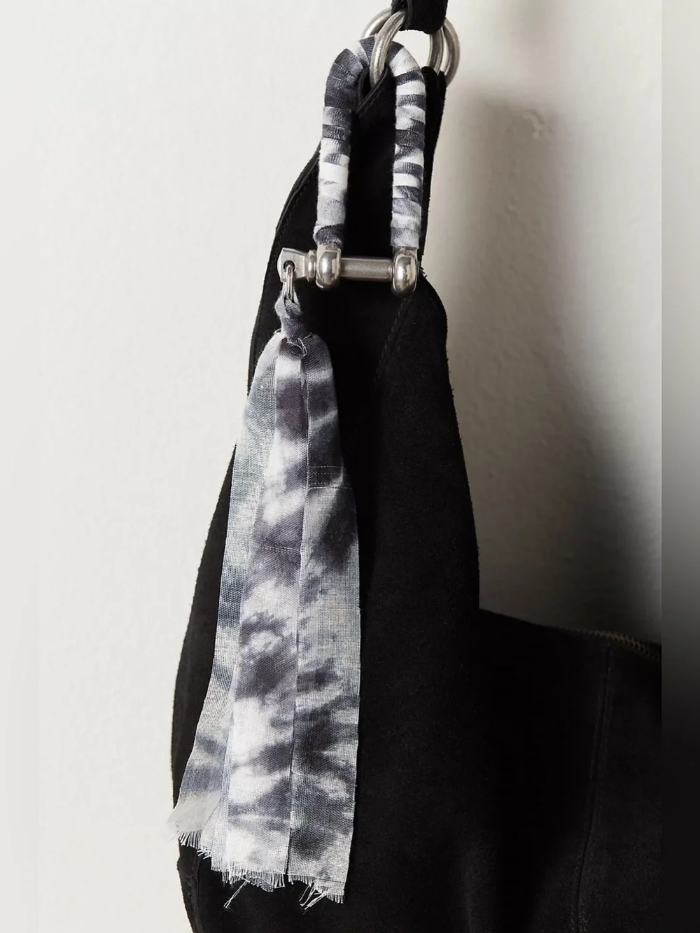 NIP Free People Wrapped Carabiner Bag Charm Black White Tie Dye